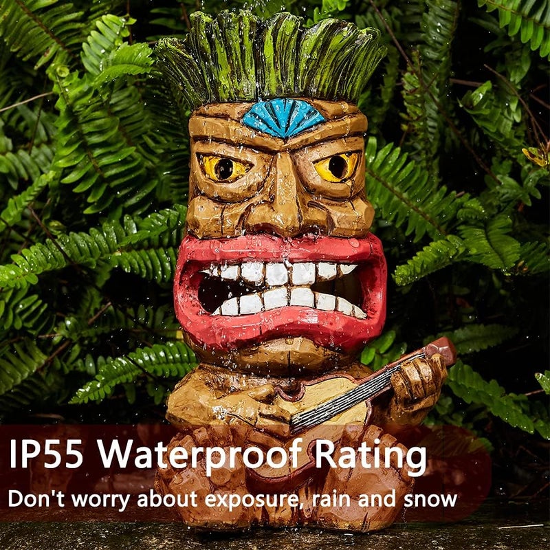 Yiosax Solar Tiki Statue Outdoor Decor-Garden Guitar Tiki Statues-Tiki Bar Decorations for Outdoor Patio Yard Lawn Balcony Bar Party,Waterproof Garden Sculpture 10.35 Inch Tall - Image 5